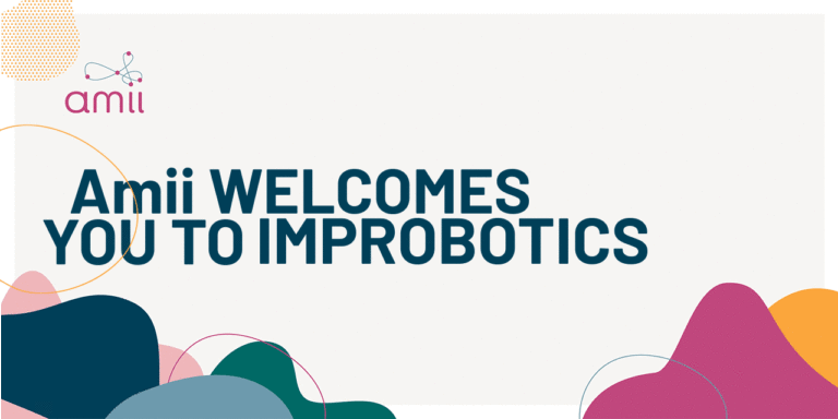 Graphique : "Amii vous souhaite la bienvenue à Improbotics"